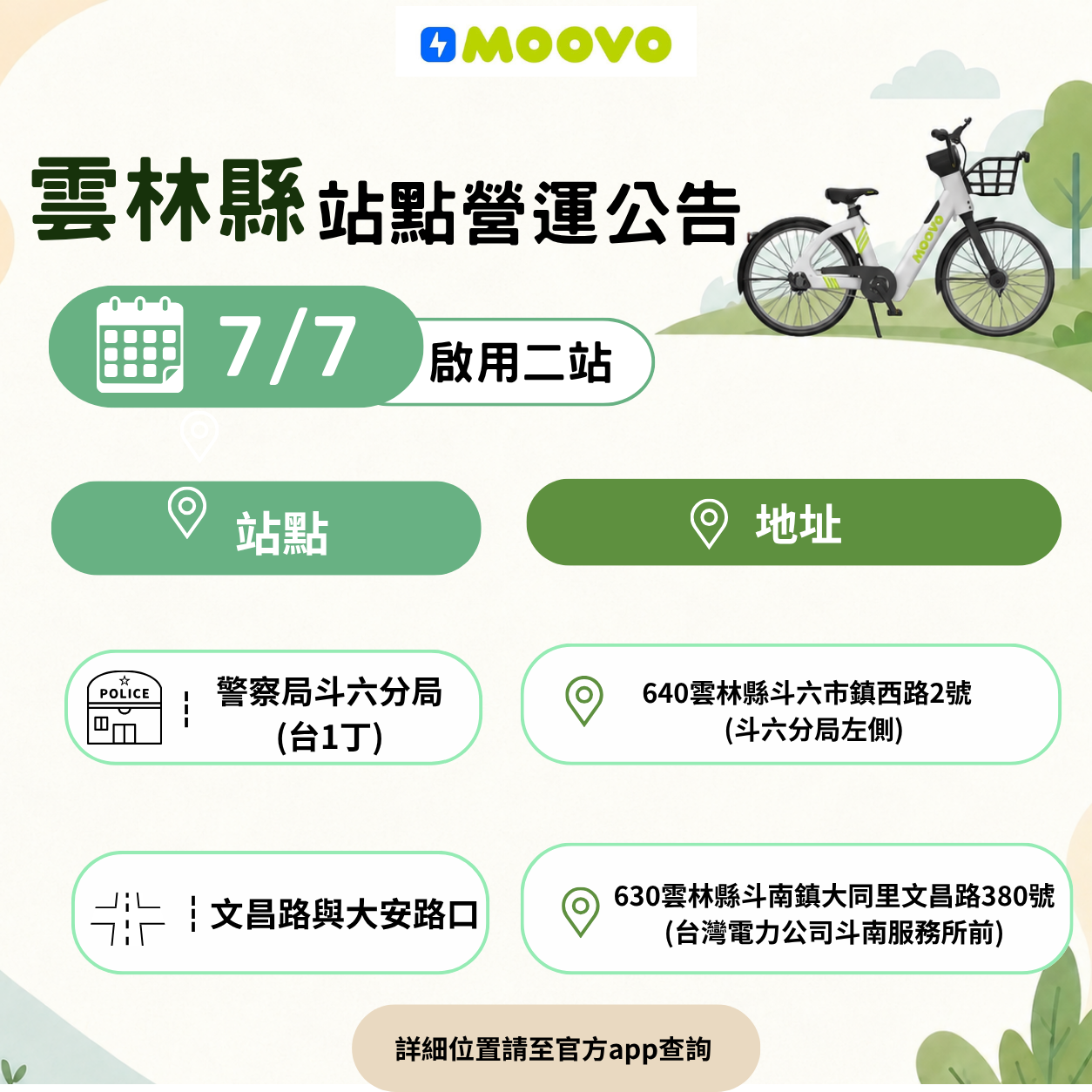 [新增站點] 7/7啟用雲林縣新增的 2 處站點