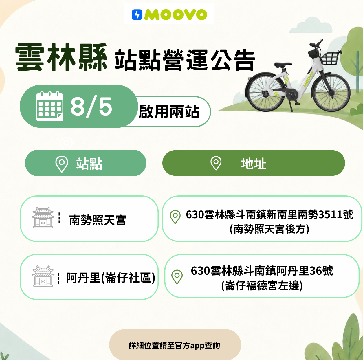 [新增站點] 8/5啟用雲林縣新增的 2處站點
